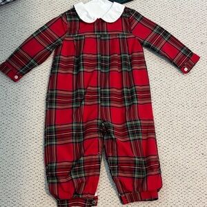 Cecil and Lou- Red Plaid Baby Romper with White Collar- 2T